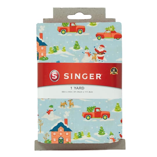SINGER Blue Santa's Village Cotton Fabric